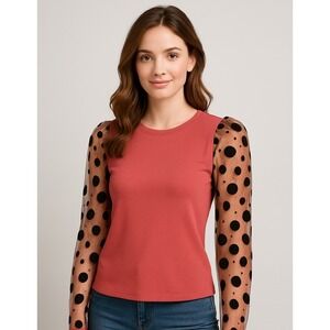 Haute Monde Y2K  Womens S Polka Velvet Dot Poof Sleeve Pink Korean Whimsical